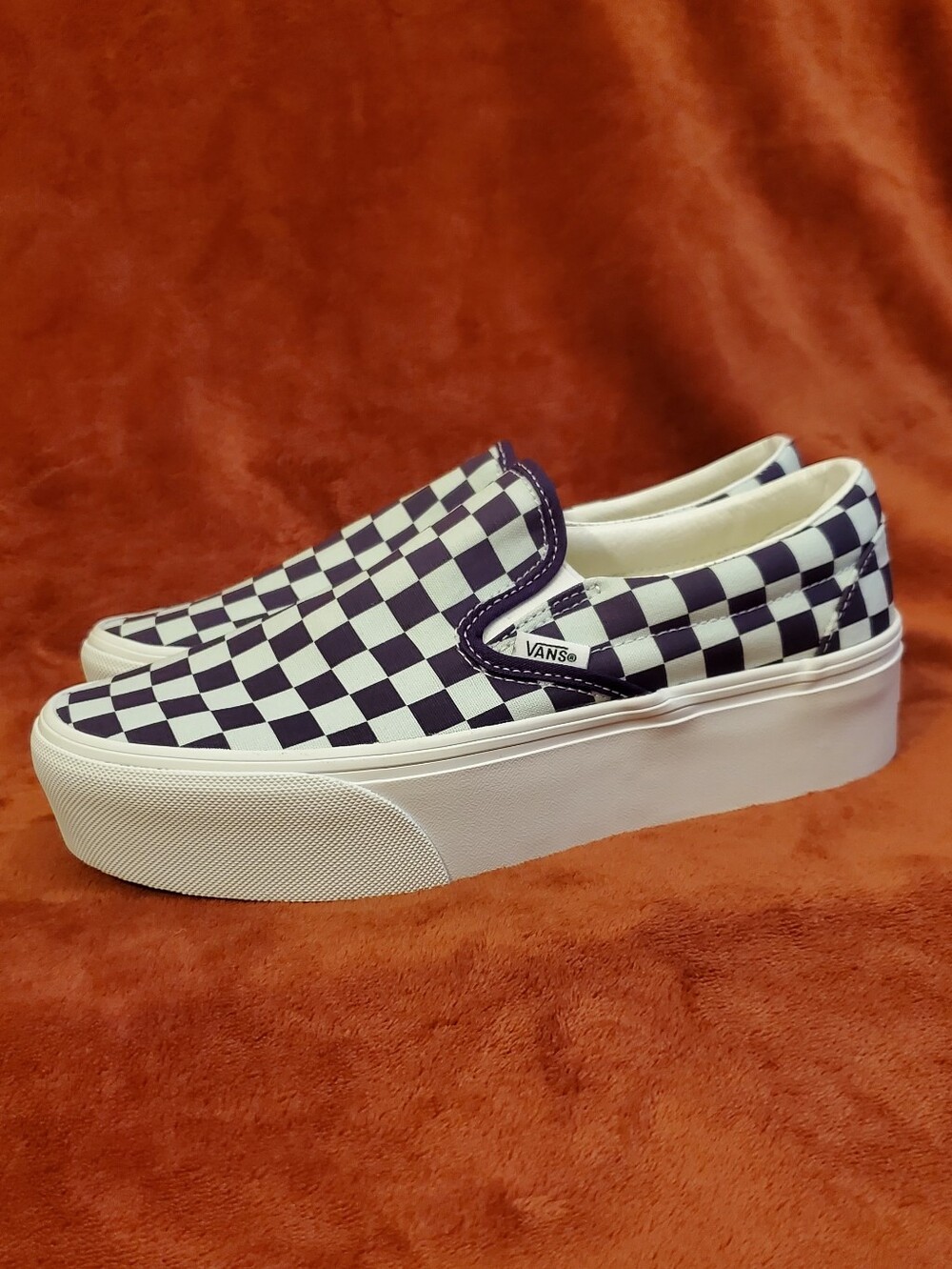 NEW VANS PLATFORM CHECKERED SNEAKERS DARK PURPLE/LIGHT MINT GREEN